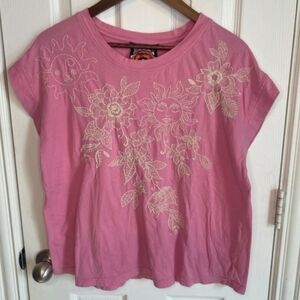 ☀️Johnny Was Pink Floral Embroidered Top Size M
